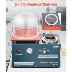 VEVOR Vacuum Investing Casting Machine, 290W Power, with 3 CFM Pump and Bell Jar, Convenient Oil Injection Port, Precision Pressure Gauge, 11 x 11 in Workbench, Casting Machine for Jewelry and Metal