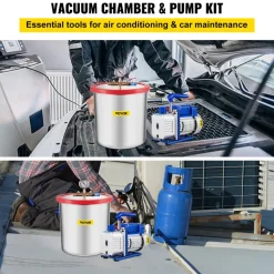 VEVOR Vacuum Pump 7 CFM 3/4HP Dual Stages Air Conditioning Vacuum Pump 2Stage With 5 Gallon Vacuum Chamber Ultimate Vacuum Manifold Gauge Set, Manifold Gauge and Hose for Air Conditioning Systems