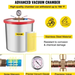 VEVOR Vacuum Pump 7 CFM 3/4HP Dual Stages Air Conditioning Vacuum Pump 2Stage With 5 Gallon Vacuum Chamber Ultimate Vacuum Manifold Gauge Set, Manifold Gauge and Hose for Air Conditioning Systems