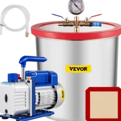 VEVOR Vacuum Pump 7 CFM 3/4HP Dual Stages Air Conditioning Vacuum Pump 2Stage With 5 Gallon Vacuum Chamber Ultimate Vacuum Manifold Gauge Set, Manifold Gauge and Hose for Air Conditioning Systems