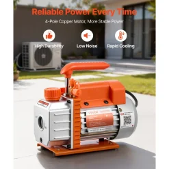 VEVOR Vacuum Pump, 3.5 CFM 1/4 HP, HVAC Single Stage Rotary Vane AC Vacuum Pump, for R134a R22 R410a Systems, 4 Pole Motor, for Automotive Air Conditioner Maintenance Resin Degassing, Oil Included