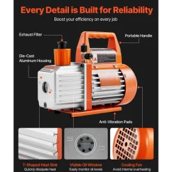 VEVOR Vacuum Pump, 3.5 CFM 1/4 HP, HVAC Single Stage Rotary Vane AC Vacuum Pump, for R134a R22 R410a Systems, with Oil Bottle, 1720 PRM, for Automotive Air Conditioner Maintenance Resin Degassing