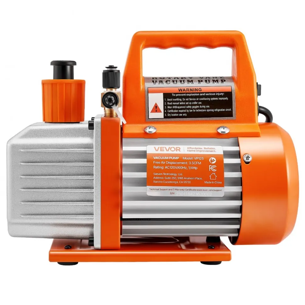 VEVOR Vacuum Pump, 3.5 CFM 1/4 HP, HVAC Single Stage Rotary Vane AC Vacuum Pump, for R134a R22 R410a Systems, with Oil Bottle, 1720 PRM, for Automotive Air Conditioner Maintenance Resin Degassing