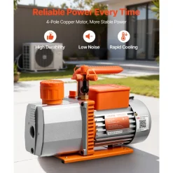 VEVOR Vacuum Pump, 7 CFM 3/4 HP, HVAC Two Stage Rotary Vane AC Vacuum Pump, for R134a R22 R410a R1234YF R32, 4 Pole Motor, for Automotive Air Conditioner Maintenance Resin Degassing, Oil Included