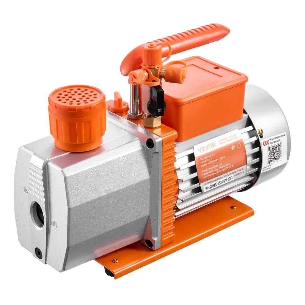 VEVOR Vacuum Pump, 7 CFM 3/4 HP, HVAC Two Stage Rotary Vane AC Vacuum Pump, for R134a R22 R410a R1234YF R32, 4 Pole Motor, for Automotive Air Conditioner Maintenance Resin Degassing, Oil Included