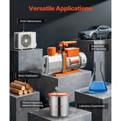 VEVOR Vacuum Pump, 7 CFM 3/4 HP, HVAC Two Stage Rotary Vane AC Vacuum Pump, for R134a R22 R410a R1234YF R32, 4 Pole Motor, for Automotive Air Conditioner Maintenance Resin Degassing, Oil Included