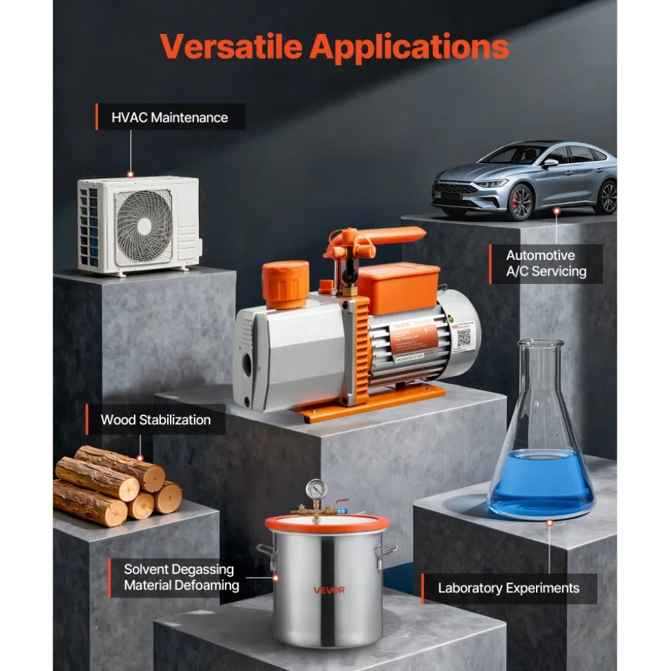 VEVOR Vacuum Pump, 7 CFM 3/4 HP, HVAC Two Stage Rotary Vane AC Vacuum Pump, for R134a R22 R410a R1234YF R32, 4 Pole Motor, for Automotive Air Conditioner Maintenance Resin Degassing, Oil Included