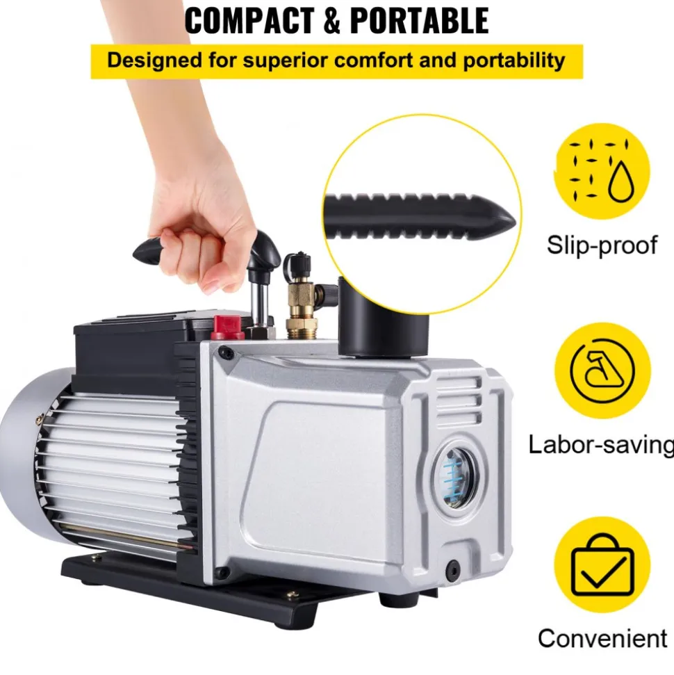 VEVOR Vacuum Pump 12CFM 1 HP Single Stage Air Conditioning Vacuum Pump 110V 5PA Ultimate Vacuum Refrigerant HVAC Air Tool Rotary Vane Vacuum Pump for Automobile Vacuum Evacuation (1-Stage, 12CFM)