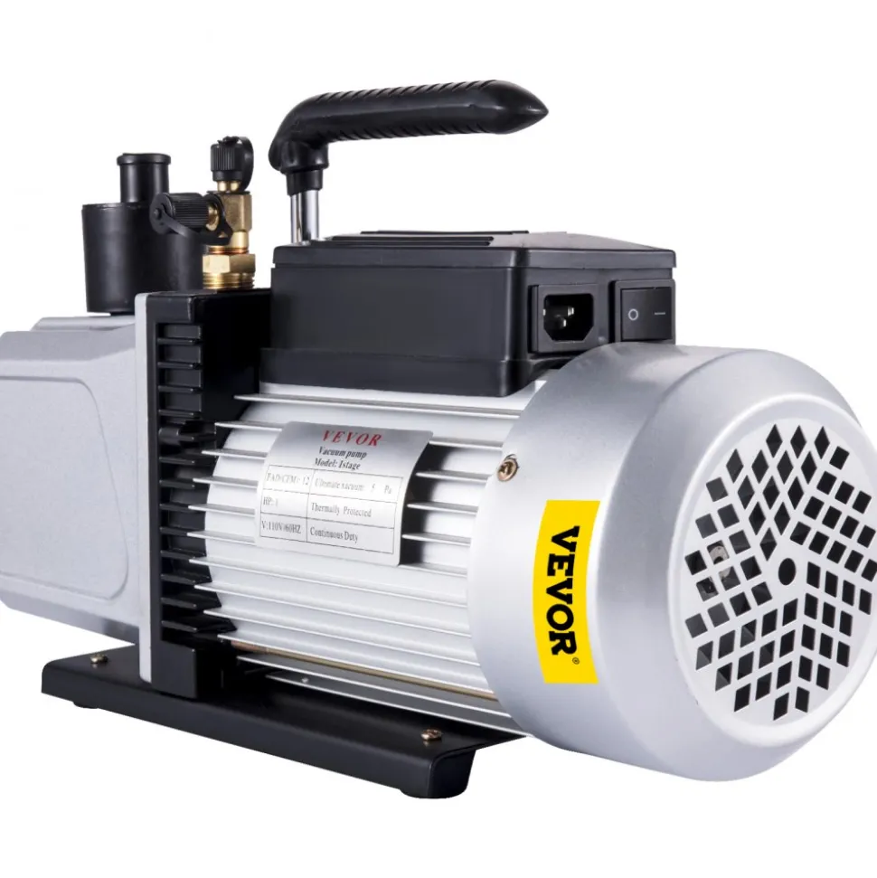 VEVOR Vacuum Pump 12CFM 1 HP Single Stage Air Conditioning Vacuum Pump 110V 5PA Ultimate Vacuum Refrigerant HVAC Air Tool Rotary Vane Vacuum Pump for Automobile Vacuum Evacuation (1-Stage, 12CFM)