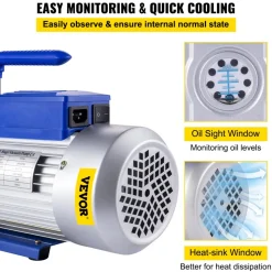 VEVOR Vacuum Pump 12CFM 1HP Vane Vacuum Pump Two Stage 3 x 10-1 Pa Ultimate HVAC Rotary Auto AC Refrigerant Vacuum Pump, for Automobile Reparation Vacuum Evacuation