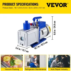 VEVOR Vacuum Pump 12CFM 1HP Vane Vacuum Pump Two Stage 3 x 10-1 Pa Ultimate HVAC Rotary Auto AC Refrigerant Vacuum Pump, for Automobile Reparation Vacuum Evacuation