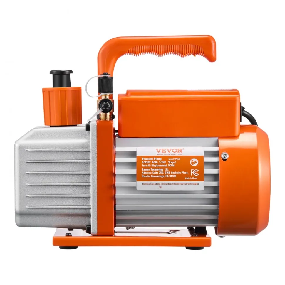 VEVOR Vacuum Pump, 5 CFM, HVAC Single Stage Rotary Vane Vacuum Pump, for R134a R22 R410a Systems, Auto AC Vacuum Pump Kit with Oil Bottle, for Automotive Air Conditioner Maintenance Resin Degassing
