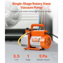 VEVOR Vacuum Pump, 3.5 CFM, HVAC Single Stage Rotary Vane Vacuum Pump, for R134a R22 R410a Systems, Auto AC Vacuum Pump Kit with Oil Bottle, for Automotive Air Conditioner Maintenance Resin Degassing