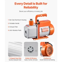 VEVOR Vacuum Pump, 6 CFM, HVAC 2 Stage Rotary Vane Vacuum Pump, for R134a R22 R410a Systems, Auto AC Vacuum Pump Kit with Oil Bottle, for Automotive Air Conditioner Maintenance Resin Degassing