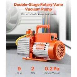 VEVOR Vacuum Pump, 9 CFM, HVAC 2 Stage Rotary Vane Vacuum Pump, for R134a R22 R410a Systems, Auto AC Vacuum Pump Kit with Oil Bottle, for Automotive Air Conditioner Maintenance Resin Degassing