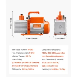 VEVOR Vacuum Pump, 9 CFM, HVAC 2 Stage Rotary Vane Vacuum Pump, for R134a R22 R410a Systems, Auto AC Vacuum Pump Kit with Oil Bottle, for Automotive Air Conditioner Maintenance Resin Degassing