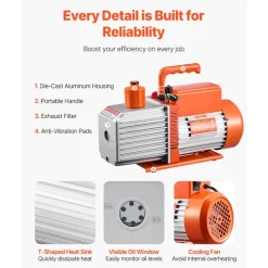 VEVOR Vacuum Pump, 9 CFM, HVAC 2 Stage Rotary Vane Vacuum Pump, for R134a R22 R410a Systems, Auto AC Vacuum Pump Kit with Oil Bottle, for Automotive Air Conditioner Maintenance Resin Degassing