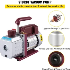 VEVOR Vacuum Pump 4.5CFM Vacuum Pump HVAC Single-Stage Rotary Vane Vacuum Pump 1/3HP 5PA Ultimate Air Conditioning Refrigerant Vacuum Pump