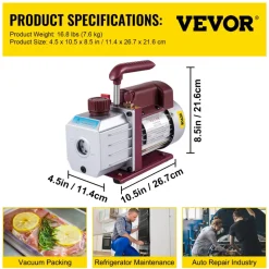 VEVOR Vacuum Pump 4.5CFM Vacuum Pump HVAC Single-Stage Rotary Vane Vacuum Pump 1/3HP 5PA Ultimate Air Conditioning Refrigerant Vacuum Pump