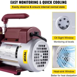 VEVOR Vacuum Pump 4.5CFM Vacuum Pump HVAC Single-Stage Rotary Vane Vacuum Pump 1/3HP 5PA Ultimate Air Conditioning Refrigerant Vacuum Pump