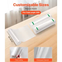 VEVOR Vacuum Sealer Bags, 2 Rolls 11 In x 50 Ft, Non-BPA Food Grade Seal A Meal Bags, Customizable Freezer-friendly Vac Sealing Bag for Food Saver, Food Storage Vacuum Bags for Meal Prep or Sous Vide