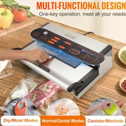 VEVOR Vacuum Sealer Machine, 95Kpa 350W Powerful Dual Pump and Dual Sealing, Dry and Moist Food Storage, Automatic and Manual Air Sealing System with Built-in Cutter, with Seal Bag and External Hose