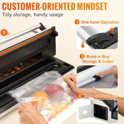 VEVOR Vacuum Sealer Machine, 95Kpa 350W Powerful Dual Pump and Dual Sealing, Dry and Moist Food Storage, Automatic and Manual Air Sealing System with Built-in Cutter, with Seal Bag and External Hose