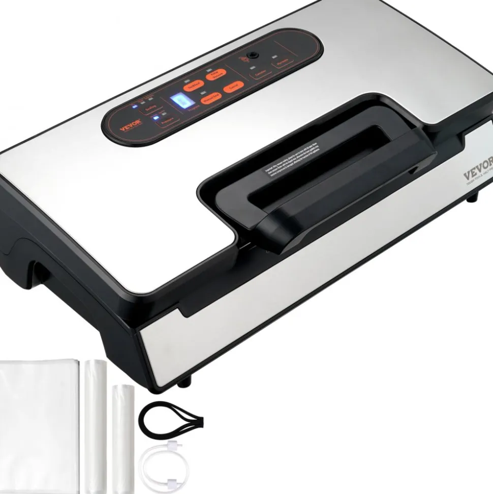 VEVOR Vacuum Sealer Machine, 90Kpa 130W Powerful Dual Pump and Dual Sealing, Dry and Moist Food Storage, Automatic and Manual Air Sealing System with Built-in Cutter, with Seal Bag and External Hose