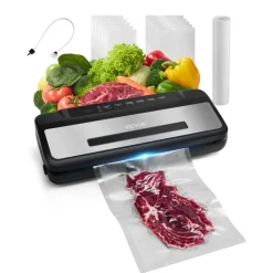 VEVOR Vacuum Sealer Machine, 80Kpa 120W Powerful Compact Food Sealer, 7-in-1 Multi-Functional Food Vacuum Sealer, Automatic Air Sealing System with Built-in Cutter with 10 Vacuum Bags & 1 Bag Roll