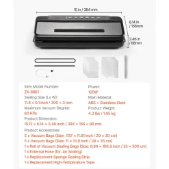 VEVOR Vacuum Sealer Machine, 80Kpa 120W Powerful Compact Food Sealer, 7-in-1 Multi-Functional Food Vacuum Sealer, Automatic Air Sealing System with Built-in Cutter with 10 Vacuum Bags & 1 Bag Roll