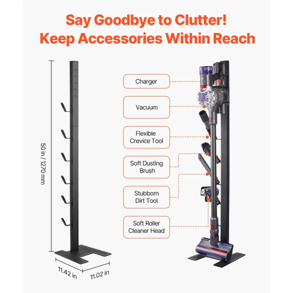 VEVOR Vacuum Stand, Compatible With Dyson V6 V7 V8 V10 V11 V15, Stable Vacuum Stand Holder with 6 Hooks for Dyson DC30 DC31 DC34 DC35 DC58 DC59 DC62 D74 Cordless Upright Vacuum Cleaners & Accessories