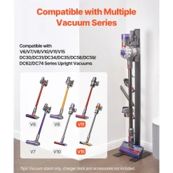 VEVOR Vacuum Stand, Compatible With Dyson V6 V7 V8 V10 V11 V15, Stable Vacuum Stand Holder with 6 Hooks for Dyson DC30 DC31 DC34 DC35 DC58 DC59 DC62 D74 Cordless Upright Vacuum Cleaners & Accessories