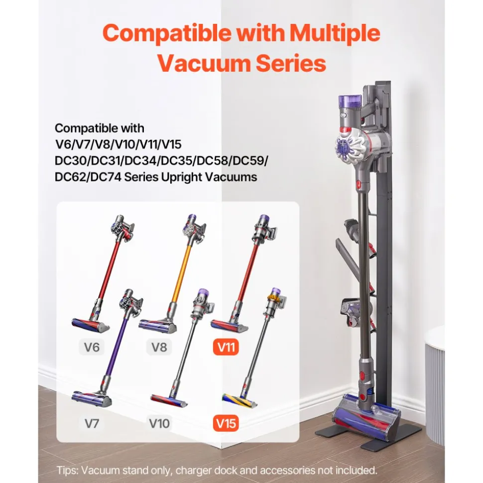 VEVOR Vacuum Stand, Compatible With Dyson V6 V7 V8 V10 V11 V15, Stable Vacuum Stand Holder with 6 Hooks for Dyson DC30 DC31 DC34 DC35 DC58 DC59 DC62 D74 Cordless Upright Vacuum Cleaners & Accessories