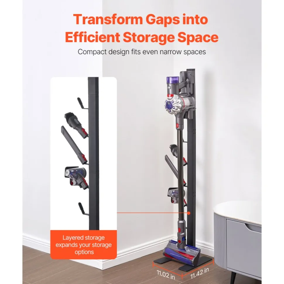 VEVOR Vacuum Stand, Compatible With Dyson V6 V7 V8 V10 V11 V15, Stable Vacuum Stand Holder with 6 Hooks for Dyson DC30 DC31 DC34 DC35 DC58 DC59 DC62 D74 Cordless Upright Vacuum Cleaners & Accessories
