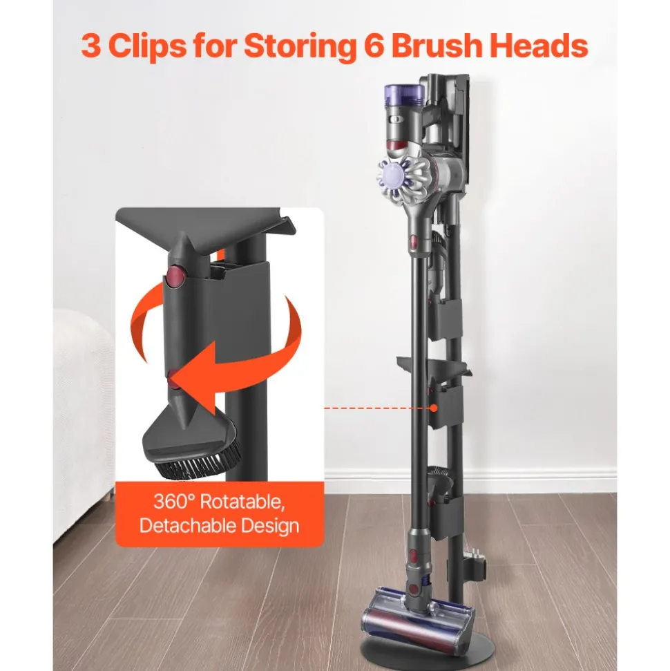 VEVOR Vacuum Stand, Compatible With V7 V8 V10 V11 V12 V15 Series Upright Vacuum Cleaners & Accessories, Stable Vacuum Stand Holder with 4 Anti-slip Pads and 3 Clips for Storing 6 Brush Heads