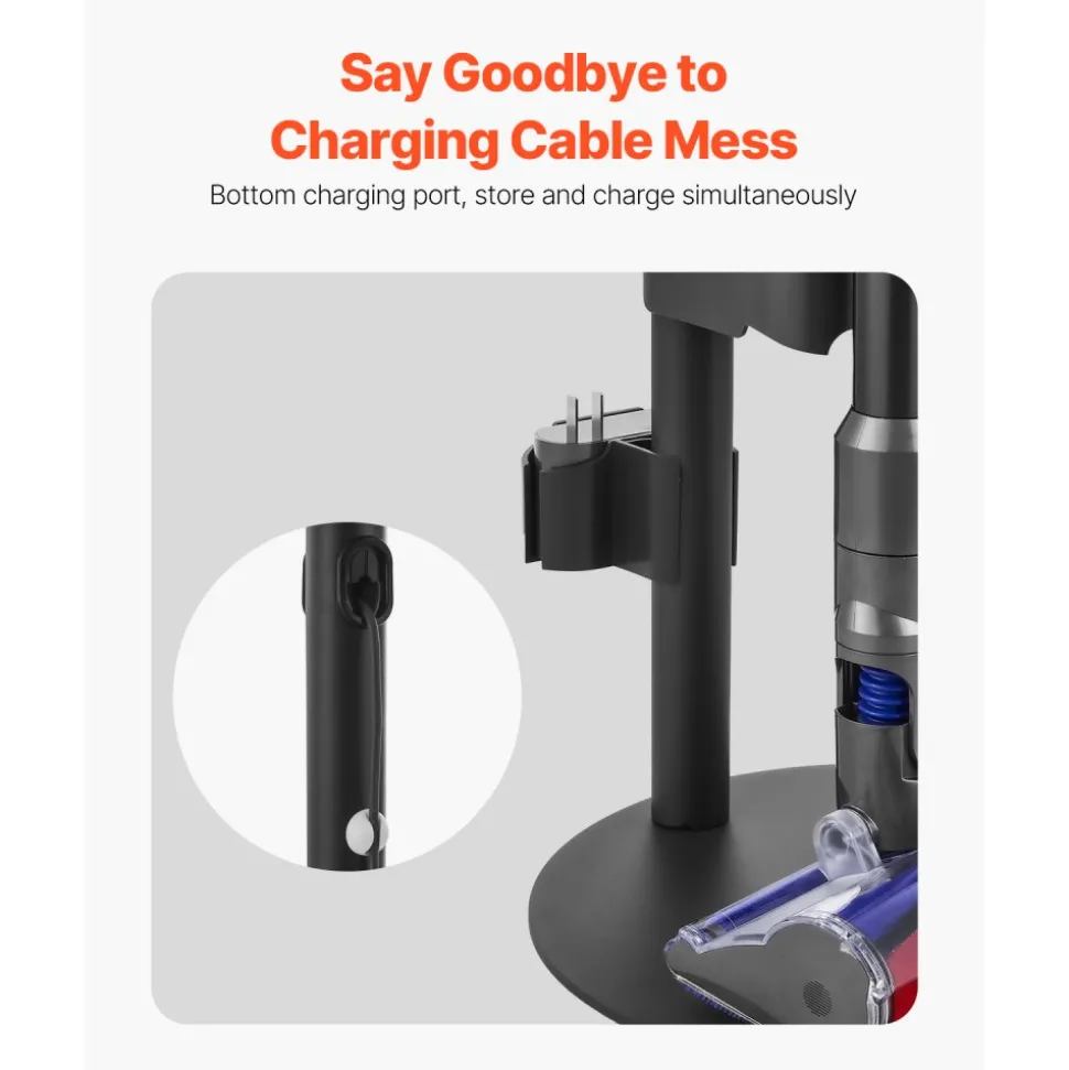 VEVOR Vacuum Stand, Compatible With V7 V8 V10 V11 V12 V15 Series Upright Vacuum Cleaners & Accessories, Stable Vacuum Stand Holder with 4 Anti-slip Pads and 3 Clips for Storing 6 Brush Heads