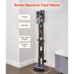 VEVOR Vacuum Stand, Compatible With V7 V8 V10 V11 V12 V15 Series Upright Vacuum Cleaners & Accessories, Stable Vacuum Stand Holder with 4 Anti-slip Pads and 3 Clips for Storing 6 Brush Heads