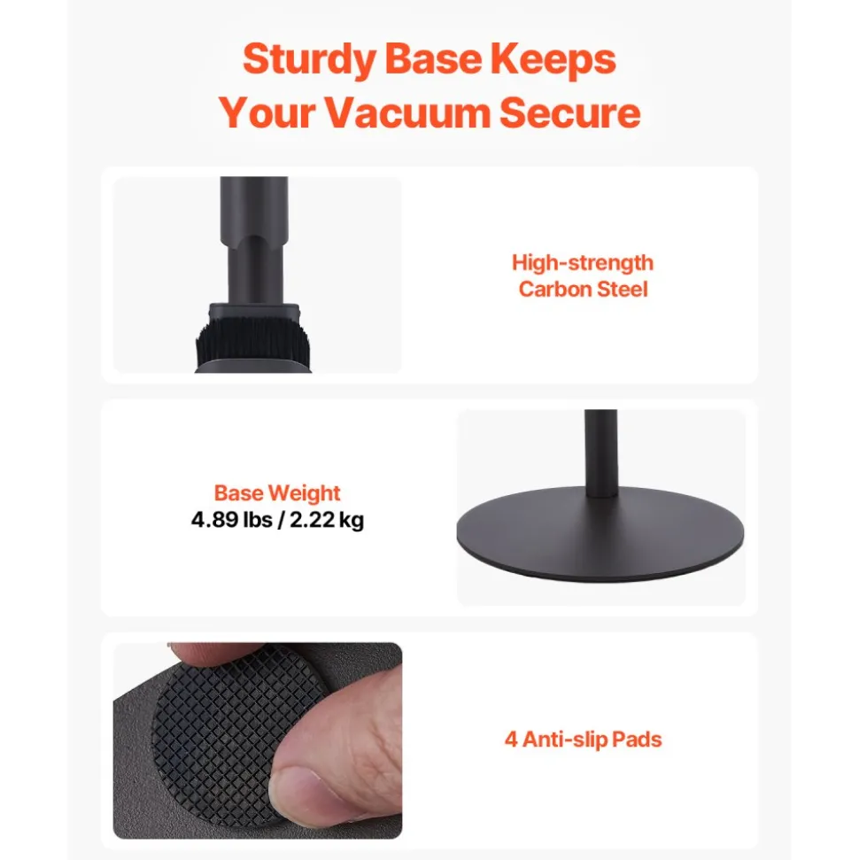 VEVOR Vacuum Stand, Compatible With V7 V8 V10 V11 V12 V15 Series Upright Vacuum Cleaners & Accessories, Stable Vacuum Stand Holder with 4 Anti-slip Pads and 3 Clips for Storing 6 Brush Heads