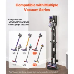 VEVOR Vacuum Stand, Compatible With V7 V8 V10 V11 V12 V15 Series Upright Vacuum Cleaners & Accessories, Stable Vacuum Stand Holder with 4 Anti-slip Pads and 3 Clips for Storing 6 Brush Heads