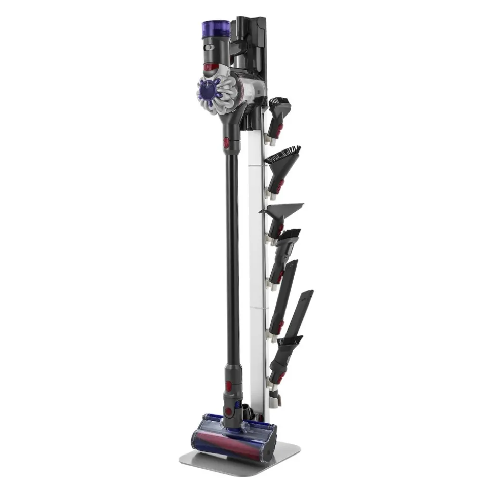 VEVOR Vacuum Stand, Compatible with Dyson G5 V15 V12 V11 V10 V8 V7 V6 Series Upright Vacuums Cleaners & Accessories, Stable Vacuum Stand Holder with 6 Hooks and Non-slip Footpads, Black