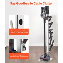 VEVOR Vacuum Stand, Compatible with Dyson G5 V15 V12 V11 V10 V8 V7 V6 Series Upright Vacuums Cleaners & Accessories, Stable Vacuum Stand Holder with 6 Hooks and Non-slip Footpads, Black