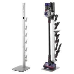 VEVOR Vacuum Stand, Compatible with Dyson G5 V15 V12 V11 V10 V8 V7 V6 Series Upright Vacuums Cleaners & Accessories, Stable Vacuum Stand Holder with 6 Hooks and Non-slip Footpads, Black