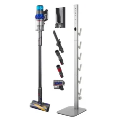 VEVOR Vacuum Stand, Compatible with Dyson G5 V15 V12 V11 V10 V8 V7 V6 Series Upright Vacuums Cleaners & Accessories, Stable Vacuum Stand Holder with 6 Hooks and Non-slip Footpads, Black