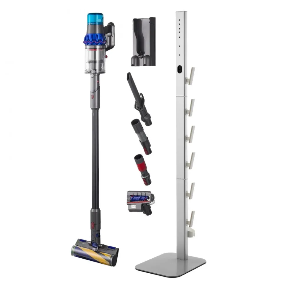 VEVOR Vacuum Stand, Compatible with Dyson G5 V15 V12 V11 V10 V8 V7 V6 Series Upright Vacuums Cleaners & Accessories, Stable Vacuum Stand Holder with 6 Hooks and Non-slip Footpads, Black