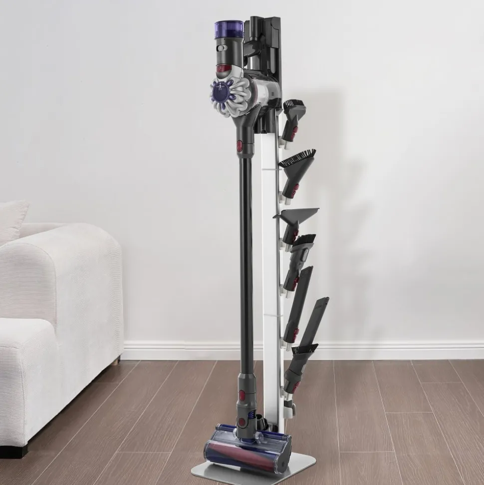 VEVOR Vacuum Stand, Compatible with Dyson G5 V15 V12 V11 V10 V8 V7 V6 Series Upright Vacuums Cleaners & Accessories, Stable Vacuum Stand Holder with 6 Hooks and Non-slip Footpads, Black