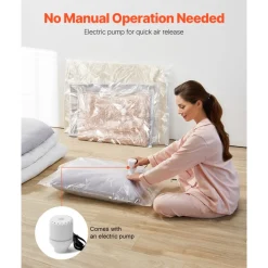 VEVOR Vacuum Storage Bags, 15 Pack Space Saver Seal Bag(3 Jumbo/3 Large/3 Medium/3 Small/3 Roll), Compression Airtight Zipper Space Bags with Electric Pump, for Cloth, Bedding, Blanket, Pillow, Travel