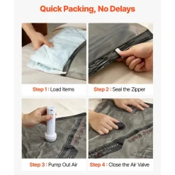 VEVOR Vacuum Storage Bags, 16 Pack Space Saver Vacuum Seal Bags for Clothing, with Pump and Charging Cable, Double Zipper Seal, Thickened PA and PE, Compression for Clothes Storage, Travel Luggage