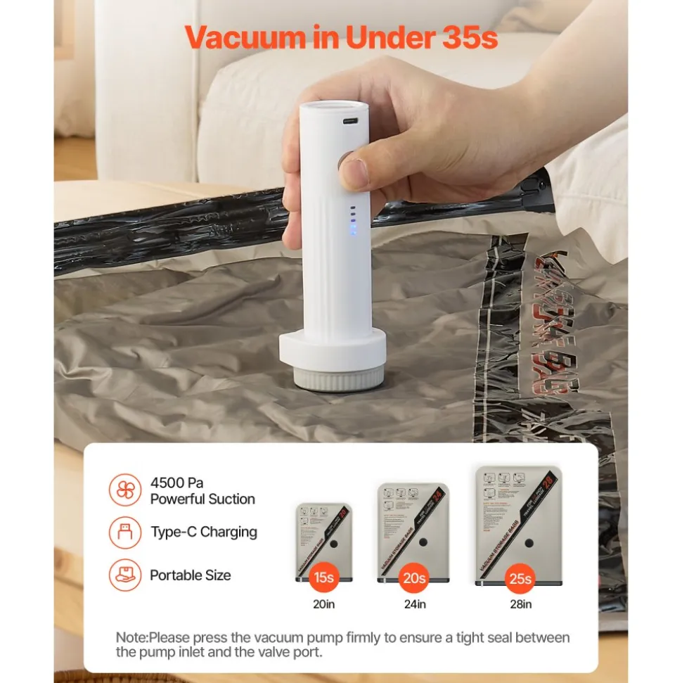 VEVOR Vacuum Storage Bags, 16 Pack Space Saver Vacuum Seal Bags for Clothing, with Pump and Charging Cable, Double Zipper Seal, Thickened PA and PE, Compression for Clothes Storage, Travel Luggage