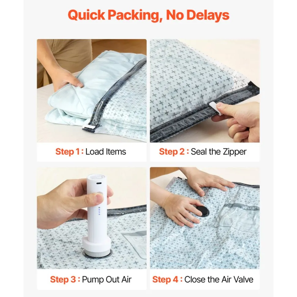 VEVOR Vacuum Storage Bags, 26 Pack Space Saver Vacuum Seal Bags for Clothing, with Pump and Charging Cable, Double Zipper Seal, Thickened PA and PE, Compression for Clothes Storage, Travel Luggage