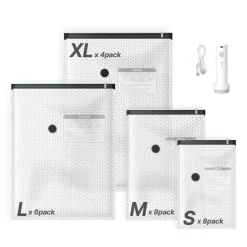 VEVOR Vacuum Storage Bags, 26 Pack Space Saver Vacuum Seal Bags for Clothing, with Pump and Charging Cable, Double Zipper Seal, Thickened PA and PE, Compression for Clothes Storage, Travel Luggage